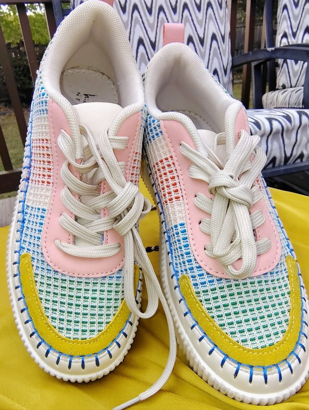 Nicole Miller Brita Multicolor Patchwork Platform Sneakers Size 7 Like New No Bo